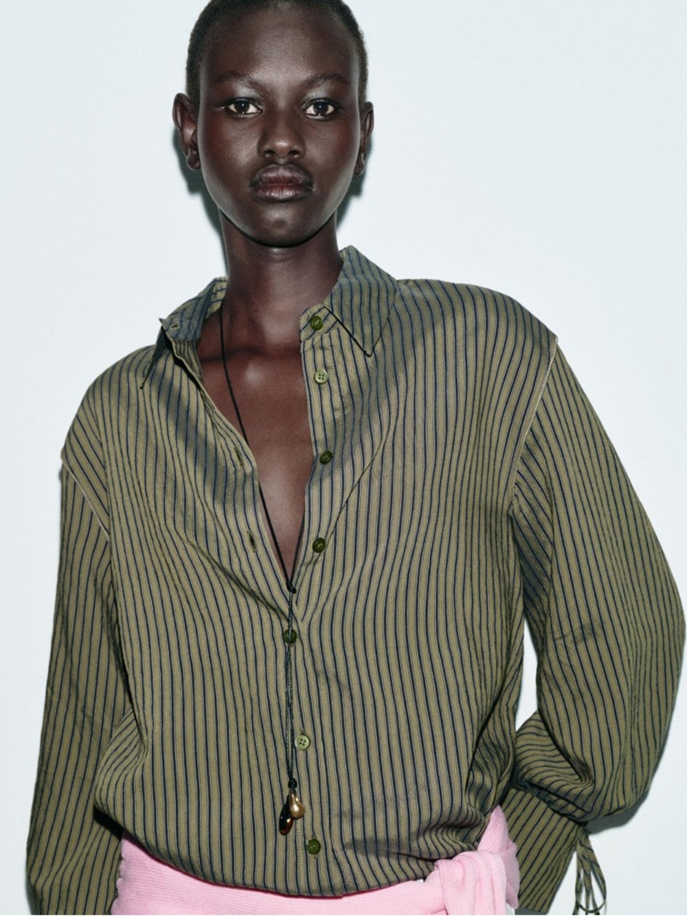 Zara Striped Button Shirt with Bows Size Large NWT